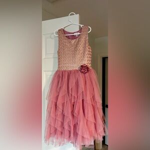 Biscotti Sparkling Pink Dress with Rose Detail